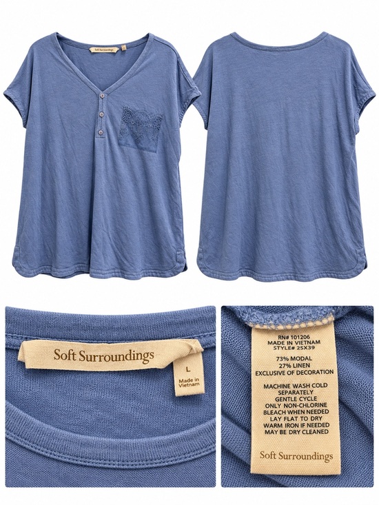 Soft Surroundings Tops - Soft Surroundings Blue Modal Linen Top, Size L